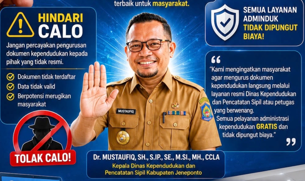 Dukcapil Jeneponto Tegaskan Seluruh Layanan Adminduk Gratis, Perkuat Program Jemput Bola untuk Warga