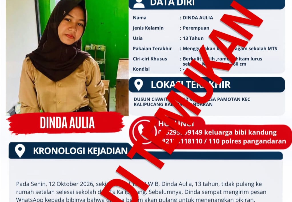 Sempat Dilaporkan Hilang, Dinda Aulia Kembali ke Rumah dengan Selamat